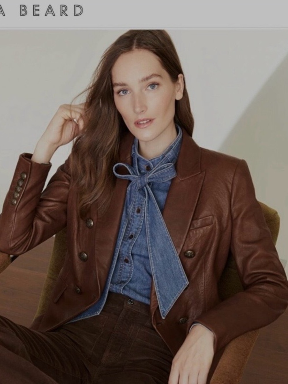 Veronica Beard Women's Miller Jacket Brown Double-Breasted Leather Blazer Size O